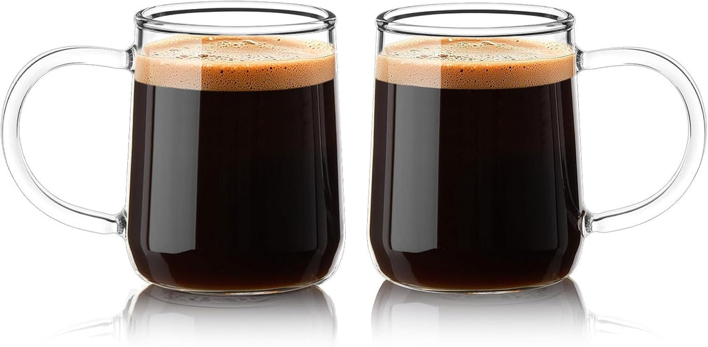 Glass Coffee Mugs, 16 oz Glass Coffee Cups Set of 2, Clear Borosilicate Glass Mugs with Handles for Cappuccino, Tea, Latte, Hot/Cold Beverages, Wine