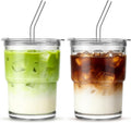 20 oz Clear Glass Cup with Lid and Glass Straw, Set of 2 Thickened Glass Coffee Tumblers, Drinking Glasses with Straw for Smoothie, Tea, Milk