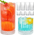 Ruckae Drinking Glasses Set of 8, 15 oz and 7 oz Kitchen Water Glass Cups Set, Clear Ribbed Glassware Dishwasher Safe, Mixed Drinkware for Beer, Juice