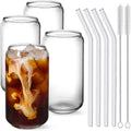 NETANY Drinking Glasses with Glass Straw 4pcs Set - 16oz Highball Glass Cups, Beer Glasses, Iced Coffee Glasses, Cute Tumbler Cup, Ideal for Whiskey