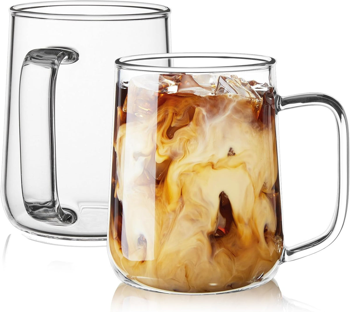 Glass Coffee Mugs, 16 oz Glass Coffee Cups Set of 2, Clear Borosilicate Glass Mugs with Handles for Cappuccino, Tea, Latte, Hot/Cold Beverages, Wine