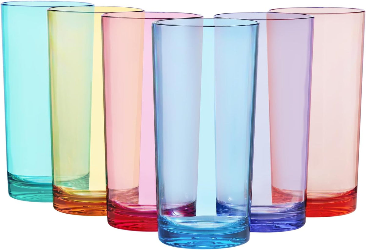 Acrylic Classic Clear Plastic Reusable Drinking Glasses (Set of 6) 16oz Water Cups | BPA-Free Tumblers,  Top-Rack Dishwasher Safe