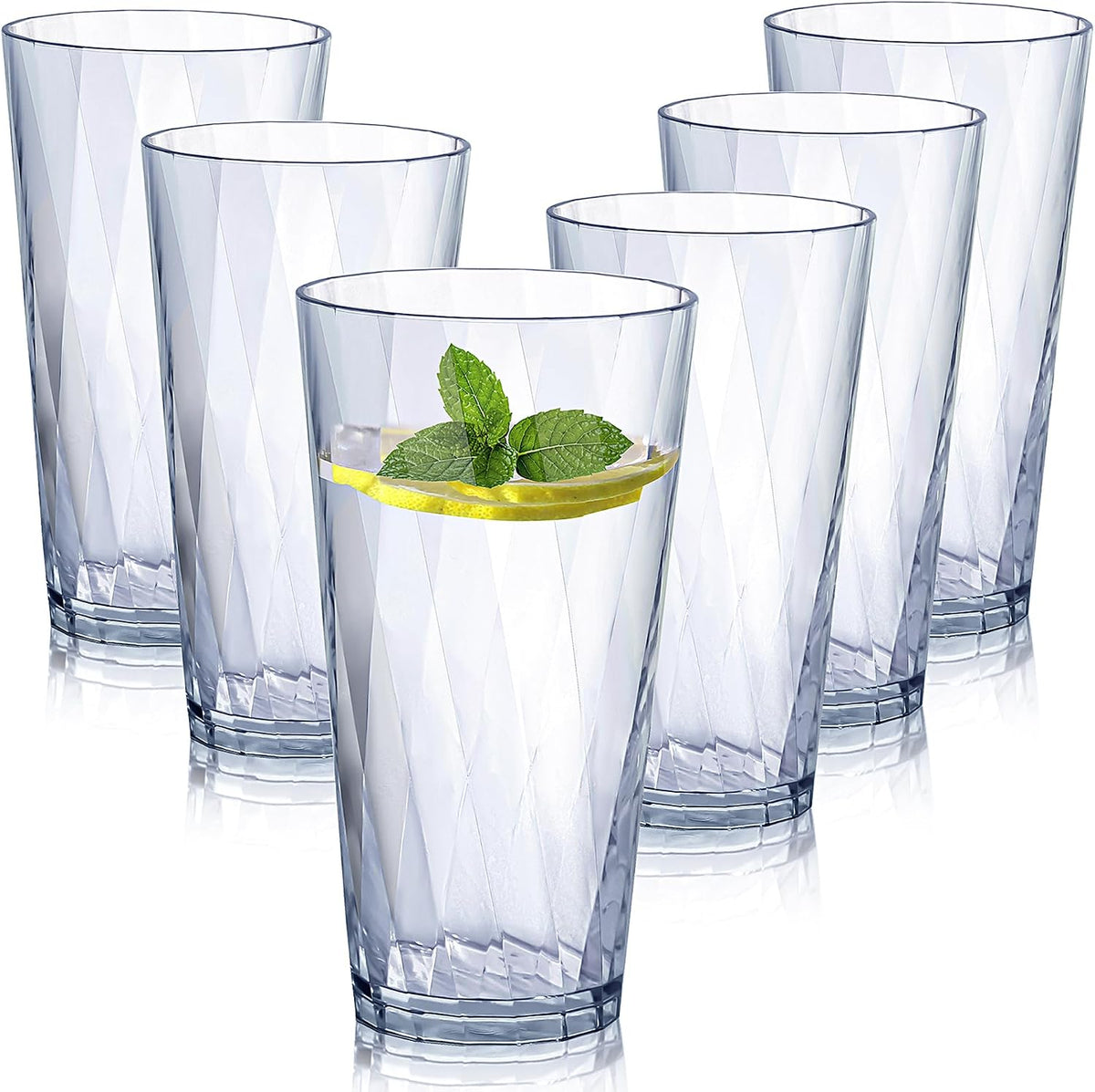 Unbreakable Plastic Drinking Glasses,Set of 6, Shatterproof Drinking Cups, Plastic glass cups,20ozplastic Tumbler Cups, Dishwasher Safe (Clear, 20oz)