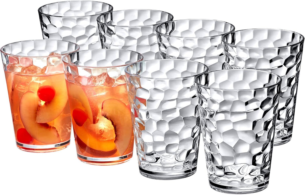 Amazing Abby - Iceberg - 16-Ounce Plastic Tumblers (Set of 8), All-Clear Reusable Plastic Cups, Stackable, BPA-Free, Shatter-Proof, Dishwasher-Safe