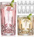 Qipecedm Drinking Glasses, 8 Piece Crystal Glass Cups, Mixed Glassware Set, 4 pcs Crystal Old Fashioned 11oz Highballs and 4 pcs 11oz Whiskey Glasses
