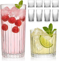 Laerjin Drinking Glasses Set of 8, 12 oz Highball Glasses & 10 oz Cocktail Glasses Set, Ribbed Glass Cups, Thick Glass Cups, Kitchen Water Glasses Cup